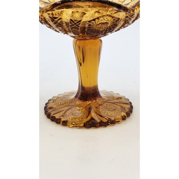 Daisy & Button Crimped Tall Compote Amber Imperial Glass Ohio 7" Tall VTG 1970's - Picture 14 of 16